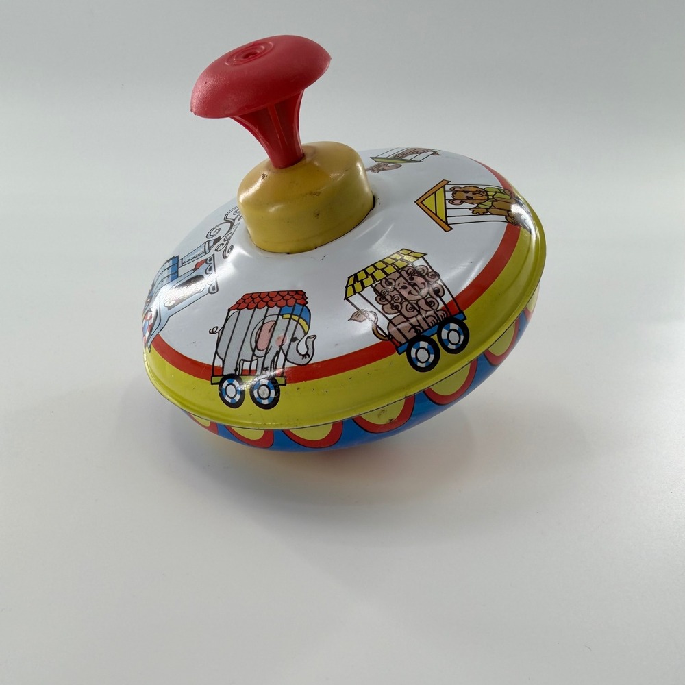 Tin Toy Vintage Circus Spinning Top Toy USA 60s 70s Litho Ohio Art Classic - Picture 5 of 7